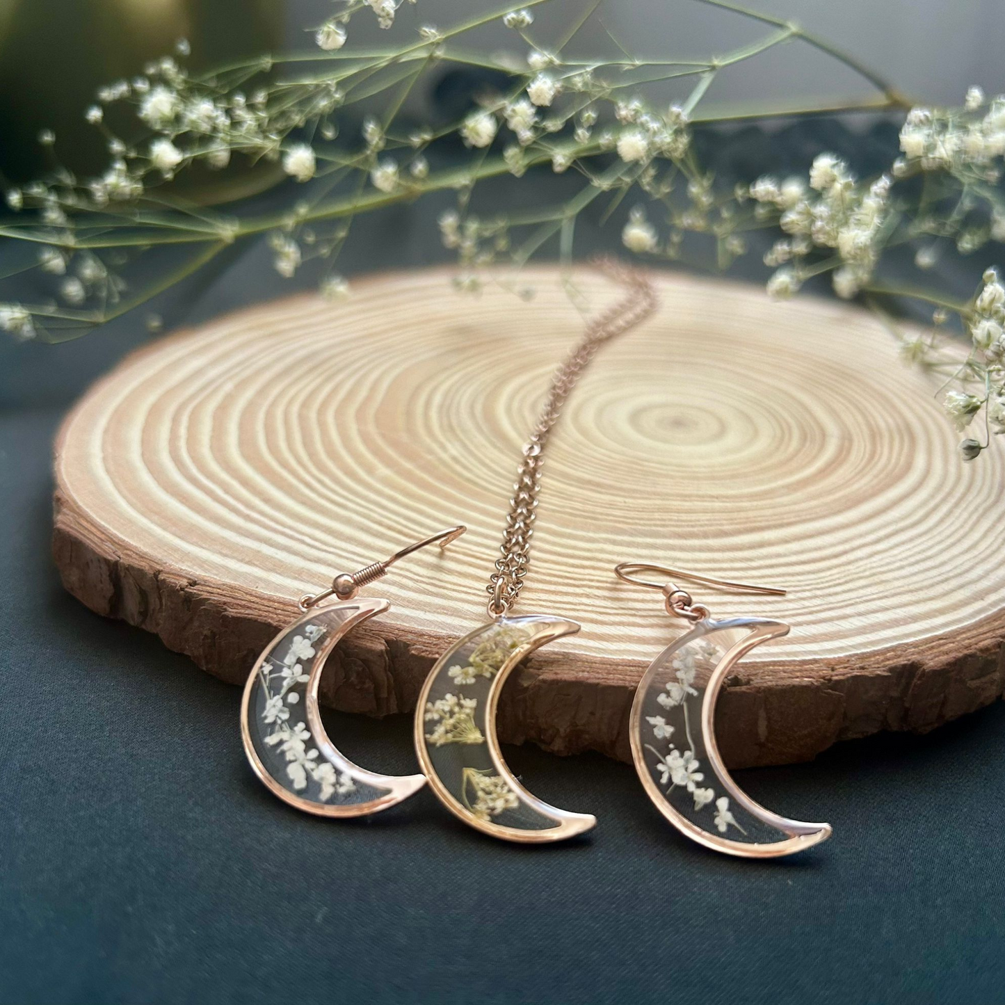 Moon Flower Ensemble Necklace Earrings Set