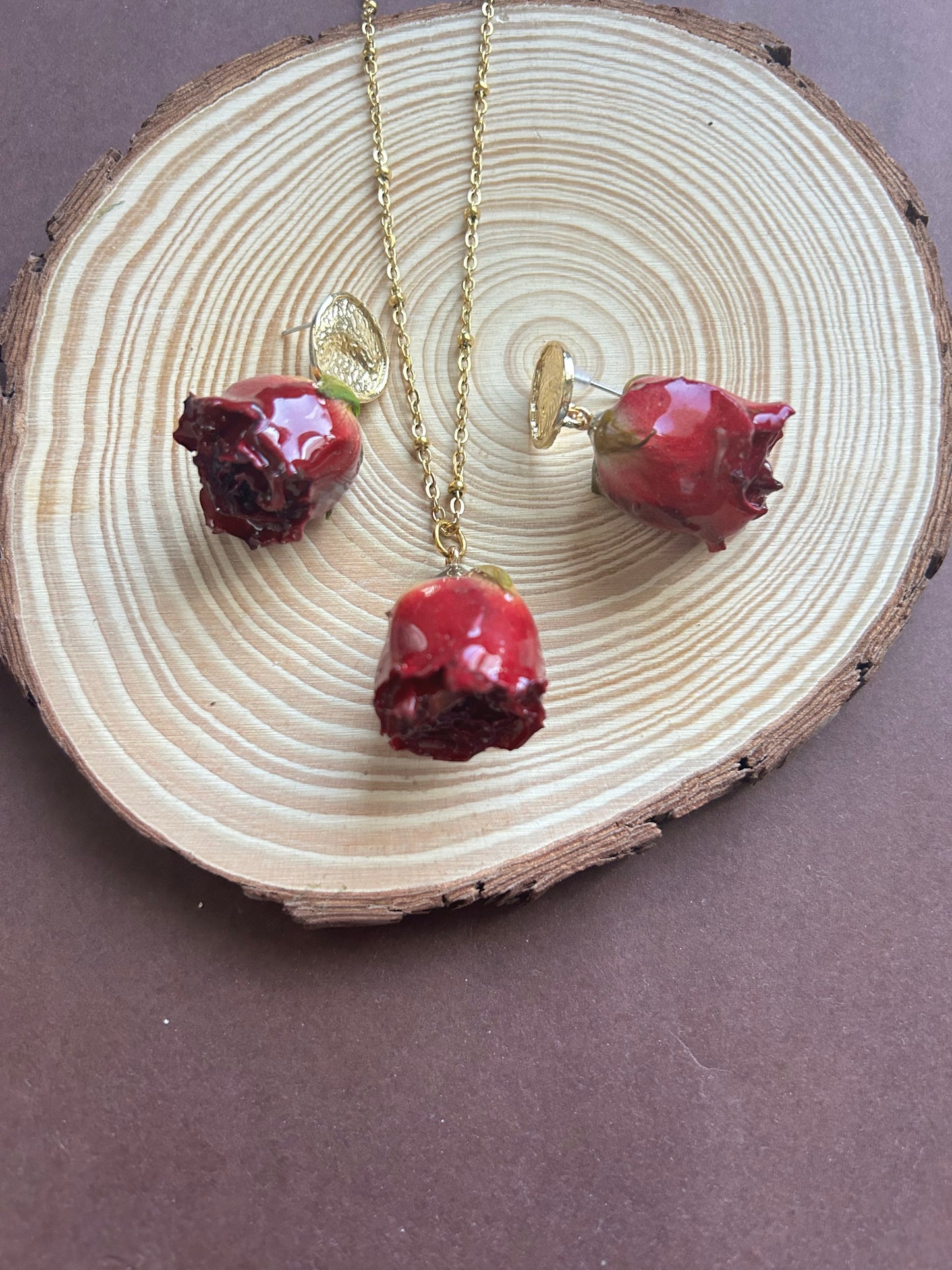 The Rose Bud Necklace And Earrings Set