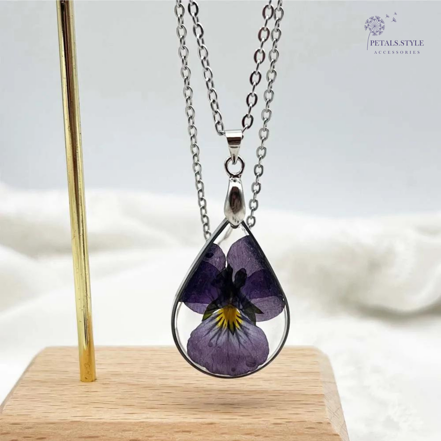 Pansy Dewdrop Floral Necklace